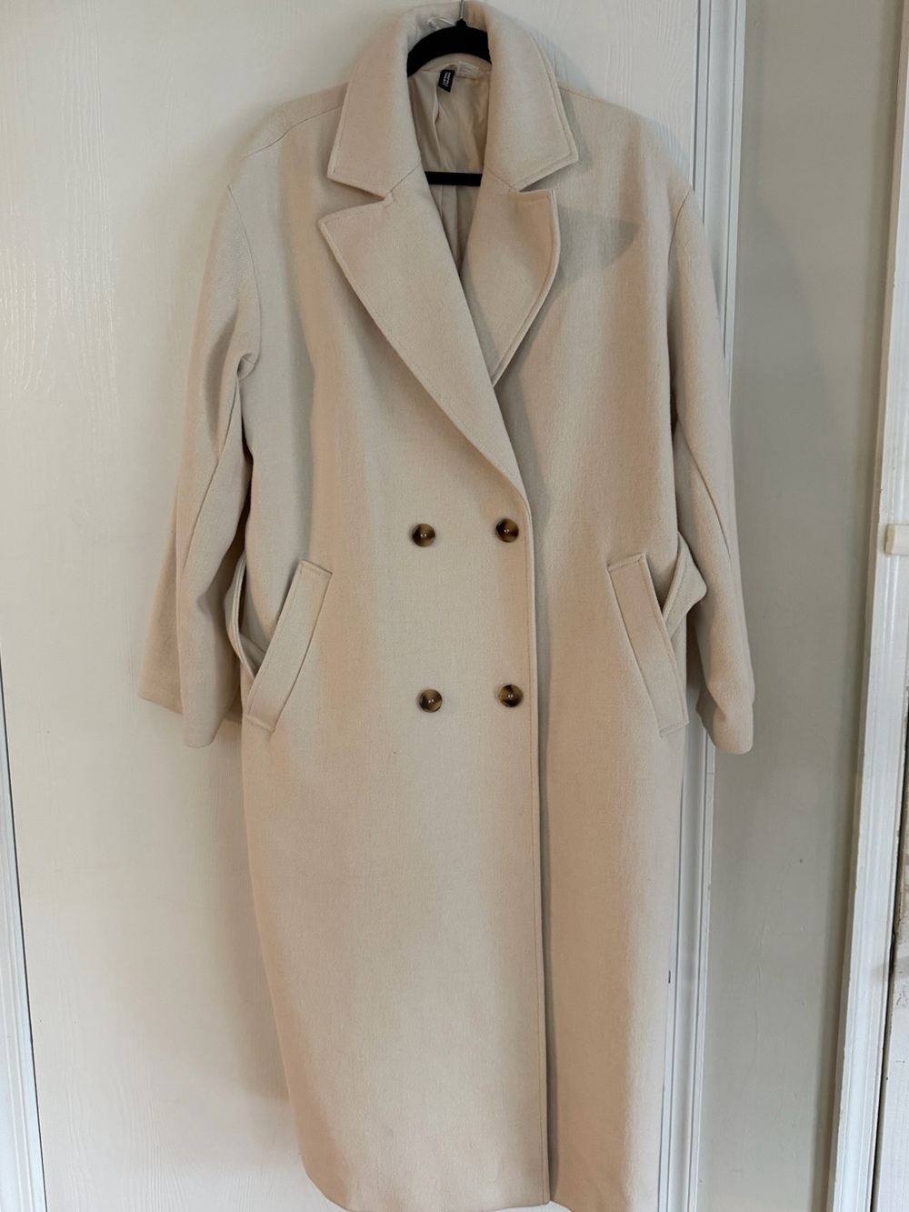 H&M Cream Double-Breasted Wool Trench Coat